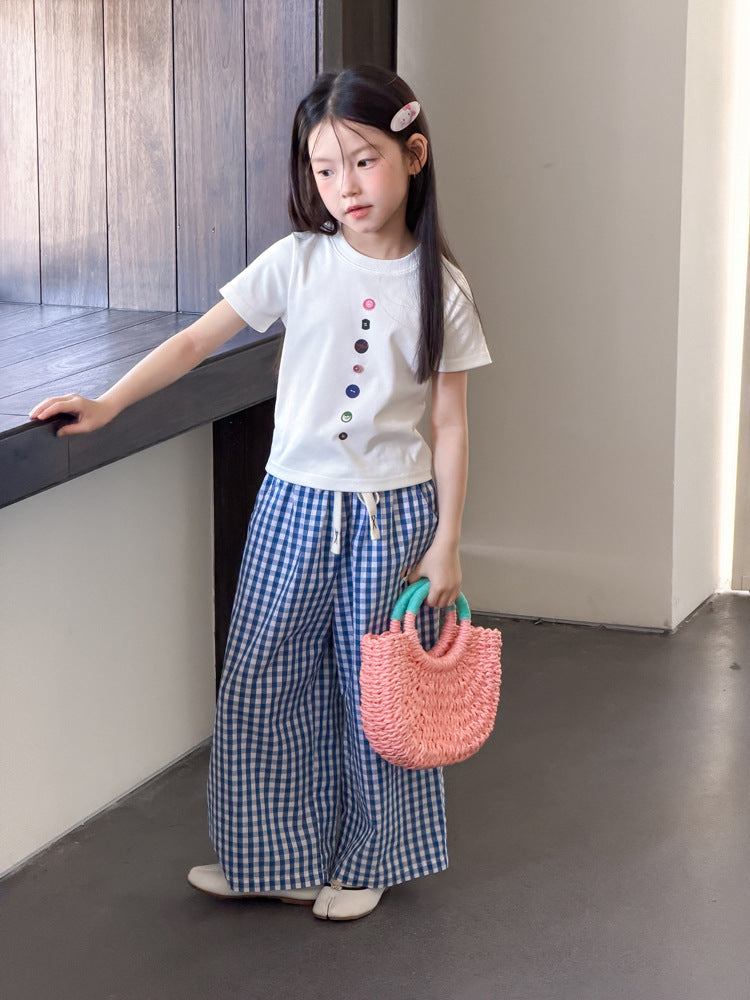 【100-170cm】韓版修身正肩彩扣T