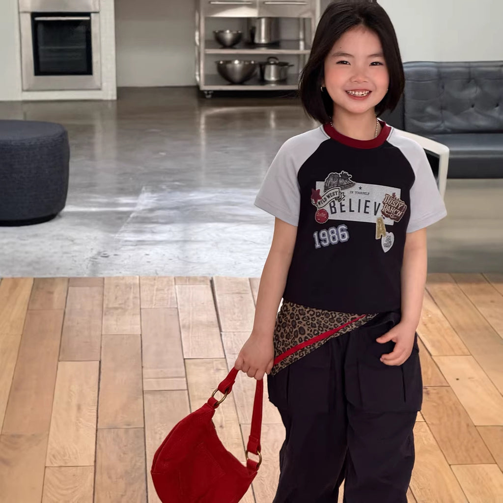 【120-160cm】插肩彈性印花T