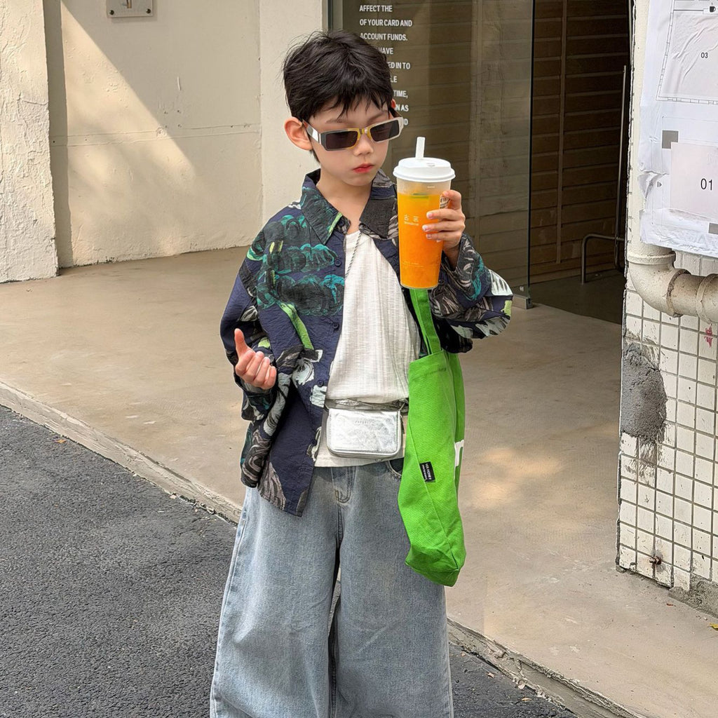 【90-160cm】韓版休閒翻邊水洗軟牛仔褲