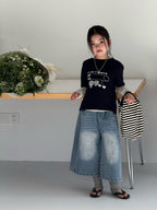 【120-160cm】疊穿針織兩件套上衣印花T