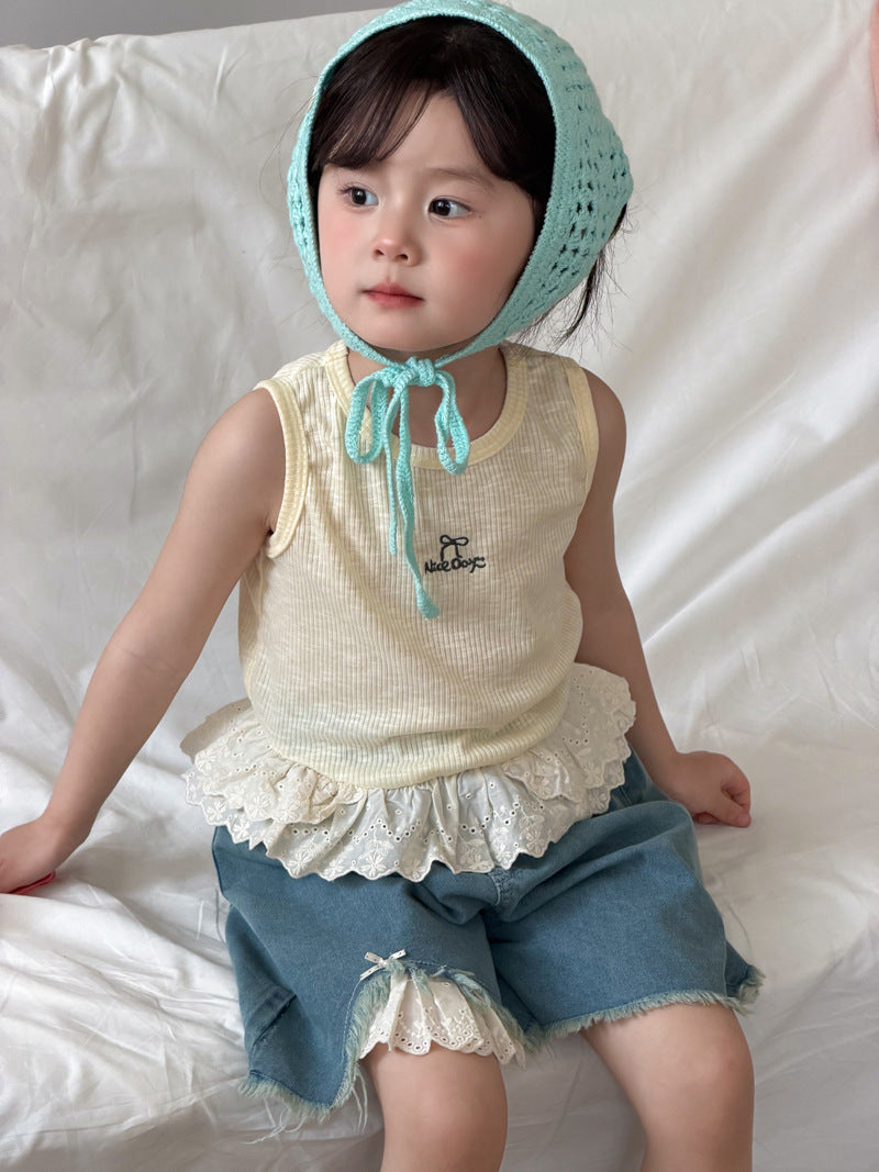 【90-140cm】韓版甜美蕾絲花邊背心