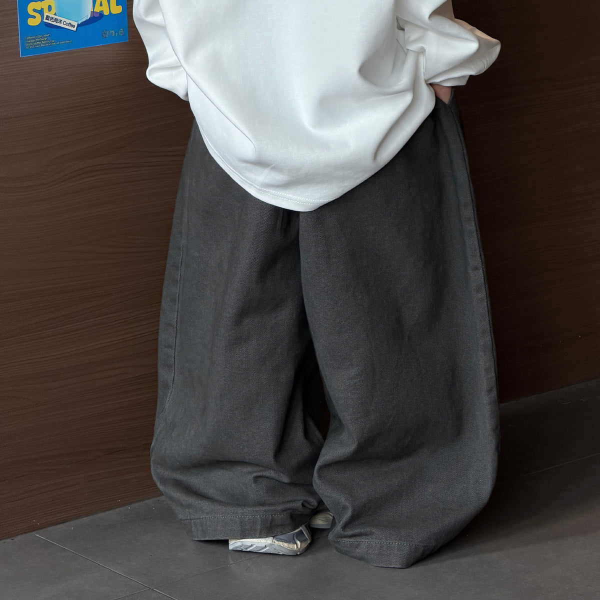 【90-160cm】純色休閒寬鬆闊腿褲