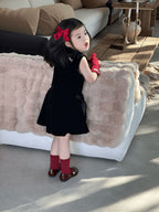 【90-140cm】小眾不規則下擺背心絲絨裙