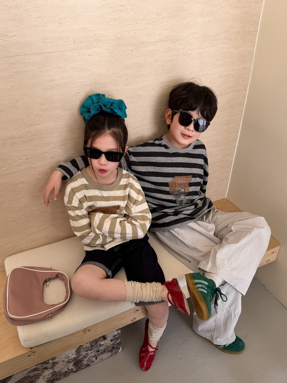 【100-160cm】卡通圓領寬鬆長袖T