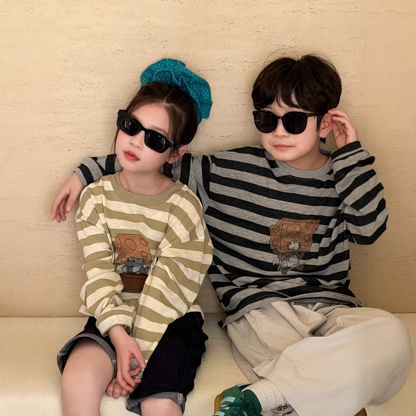 【100-160cm】卡通圓領寬鬆長袖T