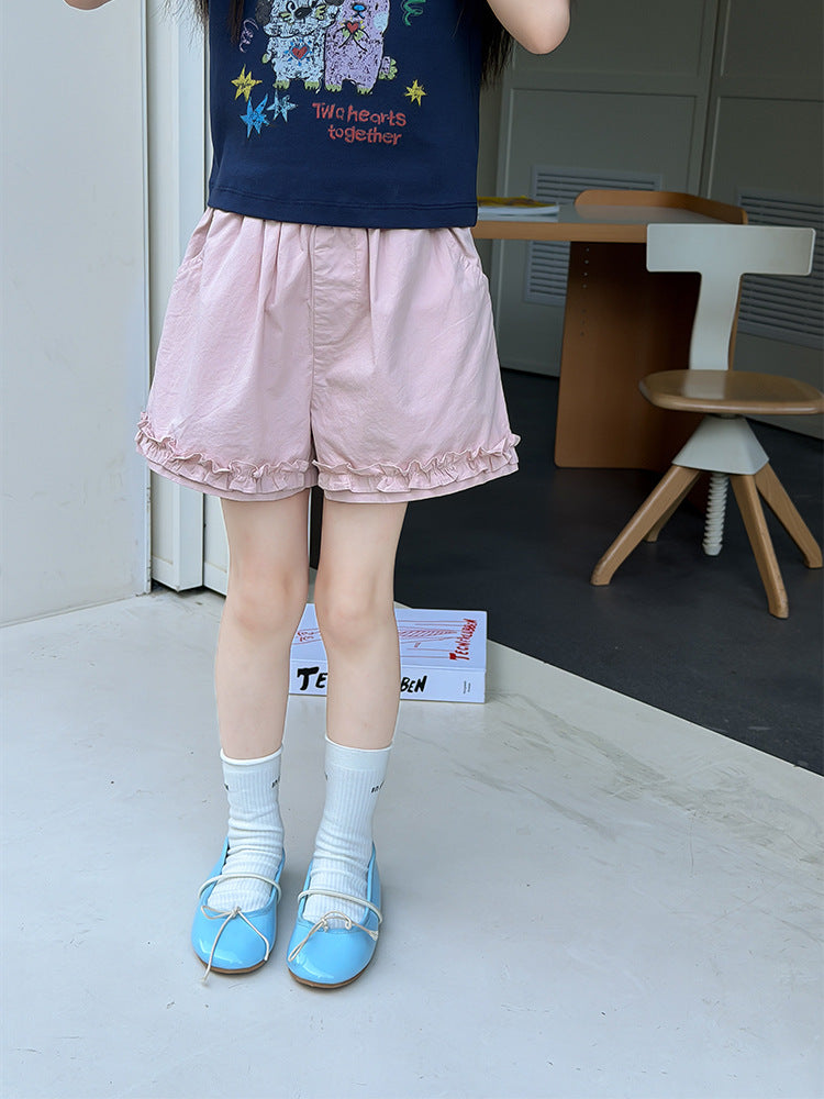【100-170cm】5色-森系甜美花邊短褲