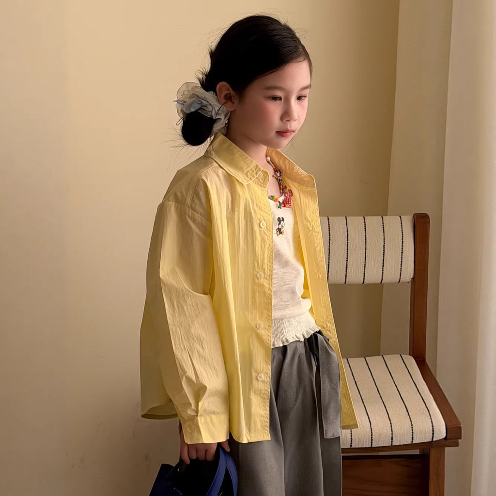 【100-160cm】韓版純色翻領襯衫
