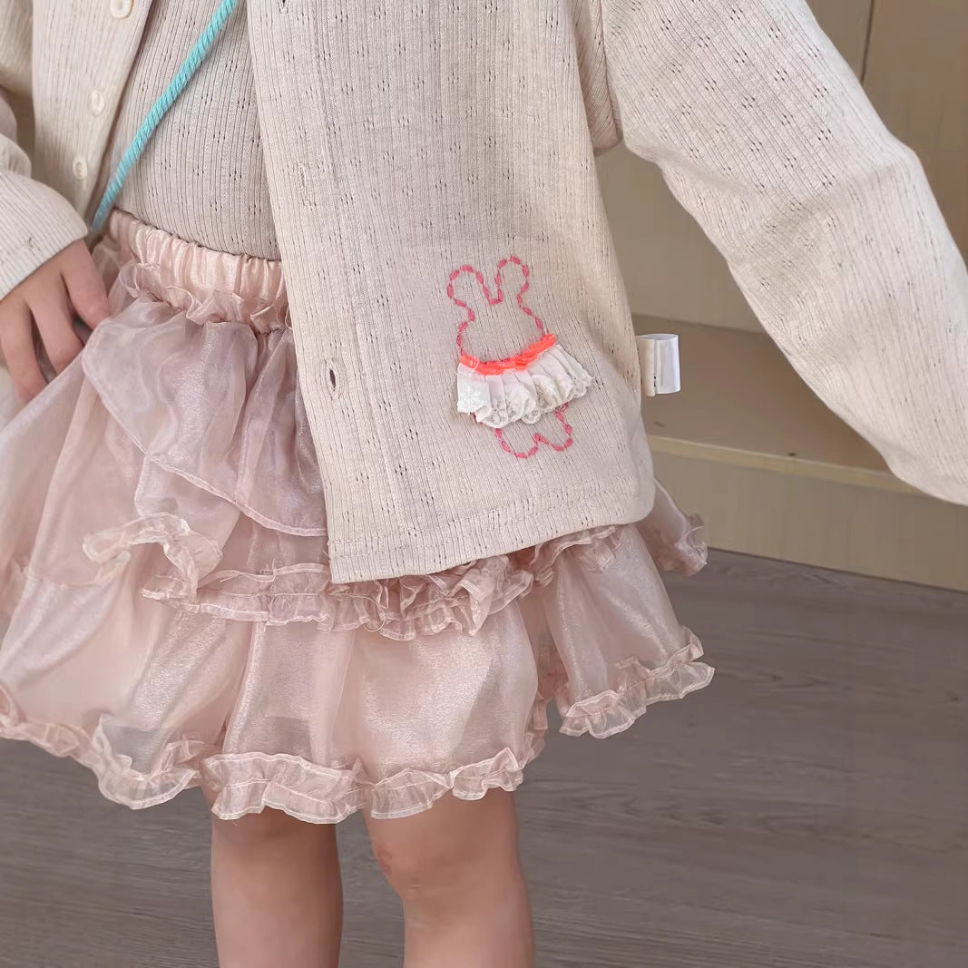 【90-140cm】透氣舒適針織開襟衫背心套裝 | 紗裙