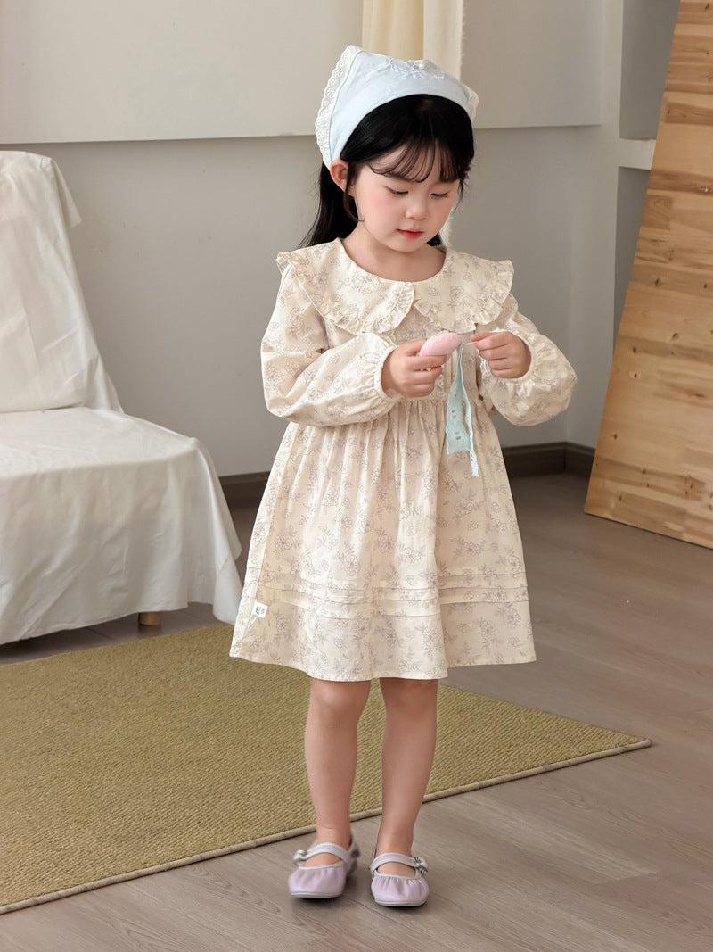 【90-140cm】小清新蕾絲娃娃領棉布碎花洋裝