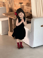 【90-140cm】小眾不規則下擺背心絲絨裙