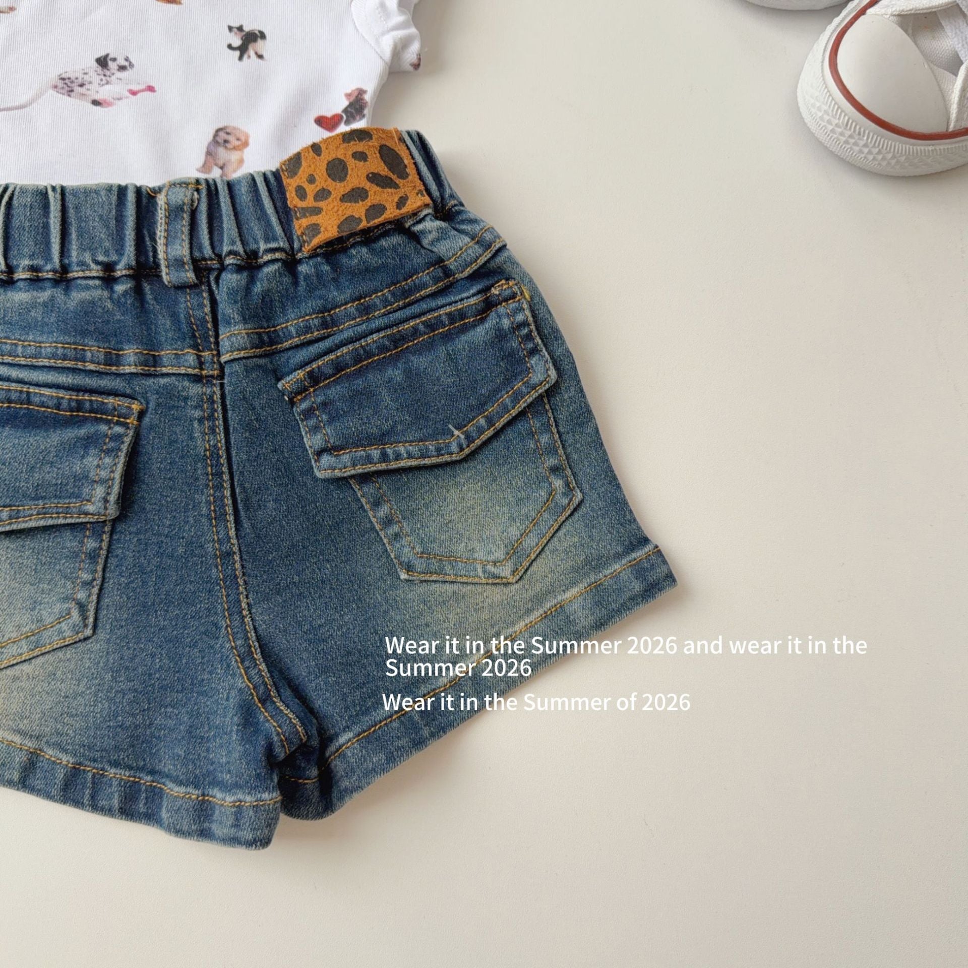 【90-150cm】貼標牛仔短褲