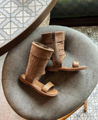 【26-37碼】韓版高筒鏤空拼接皮革夾腳羅馬鞋