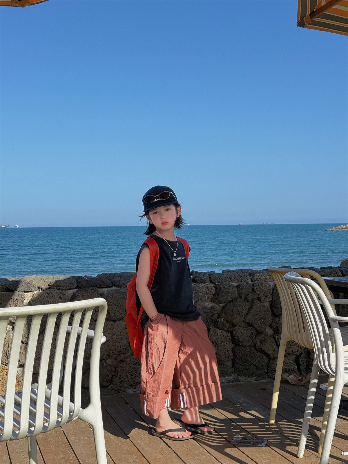 【100-160cm】韓版潮酷假兩件字母背心