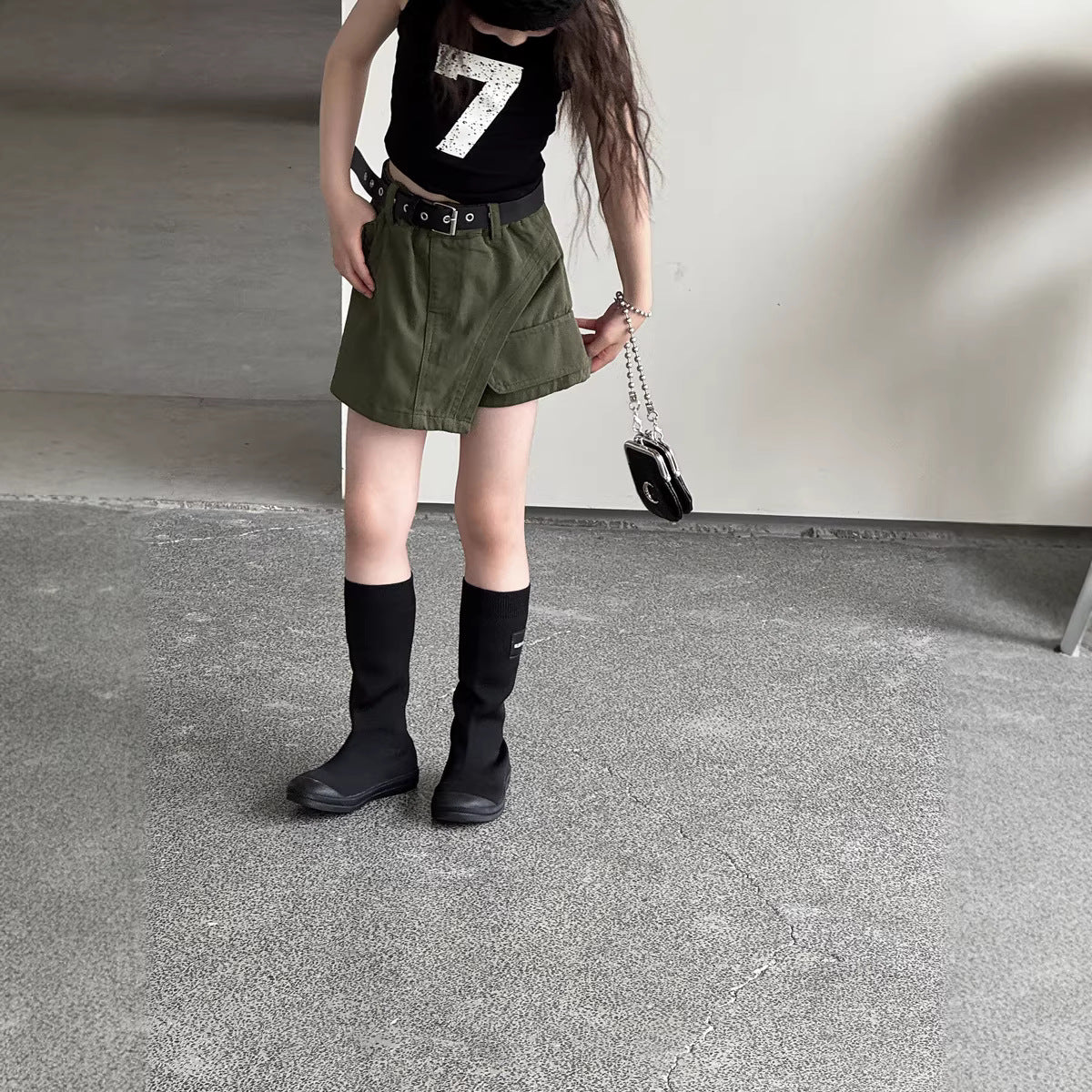 【100-150cm】不規則甜酷辣妹工裝褲裙