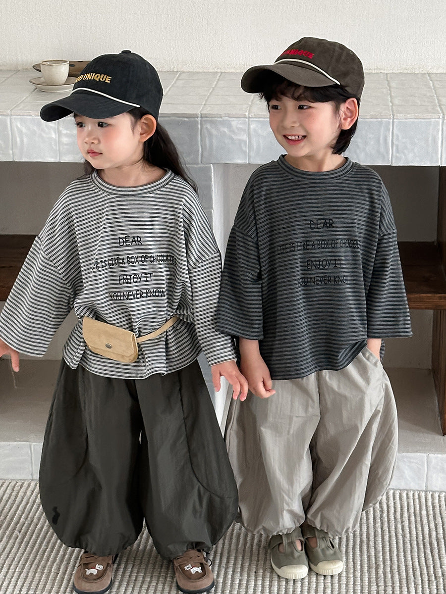【80-140cm】字母七分蝙蝠袖寬鬆圓領T