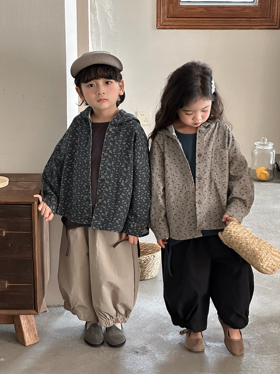 【80-140cm】復古碎花連帽外套