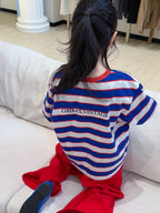 【100-160cm】韓版後背字母條紋T