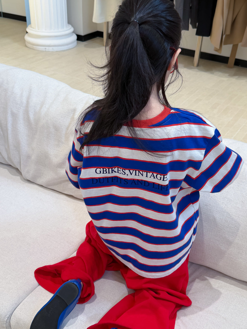 【100-160cm】韓版後背字母條紋T