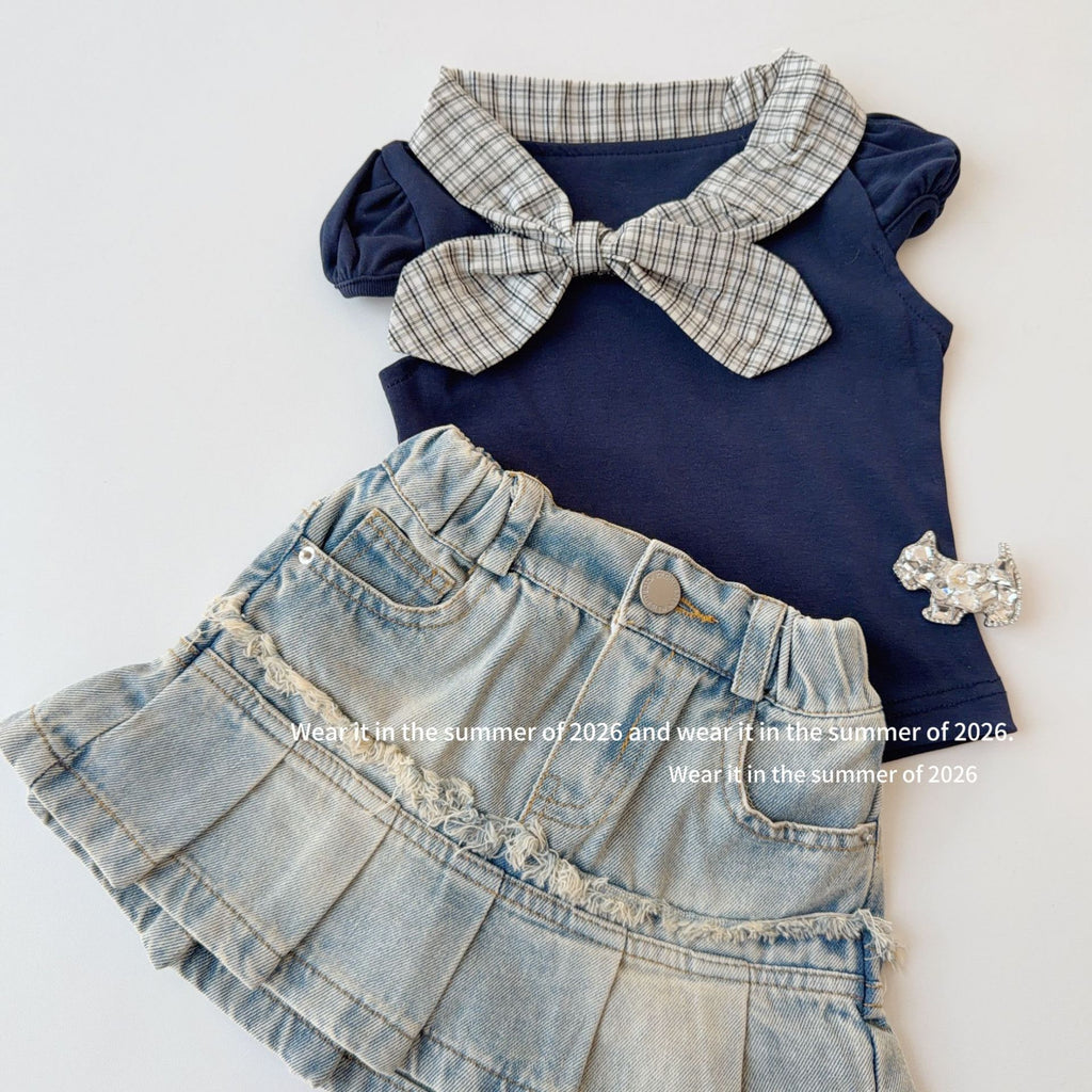 【90-150cm】荷葉邊牛仔A字半身裙