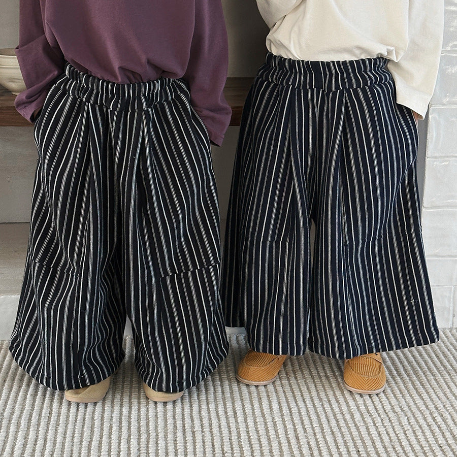 【80-140cm】豎條紋復古闊腿褲