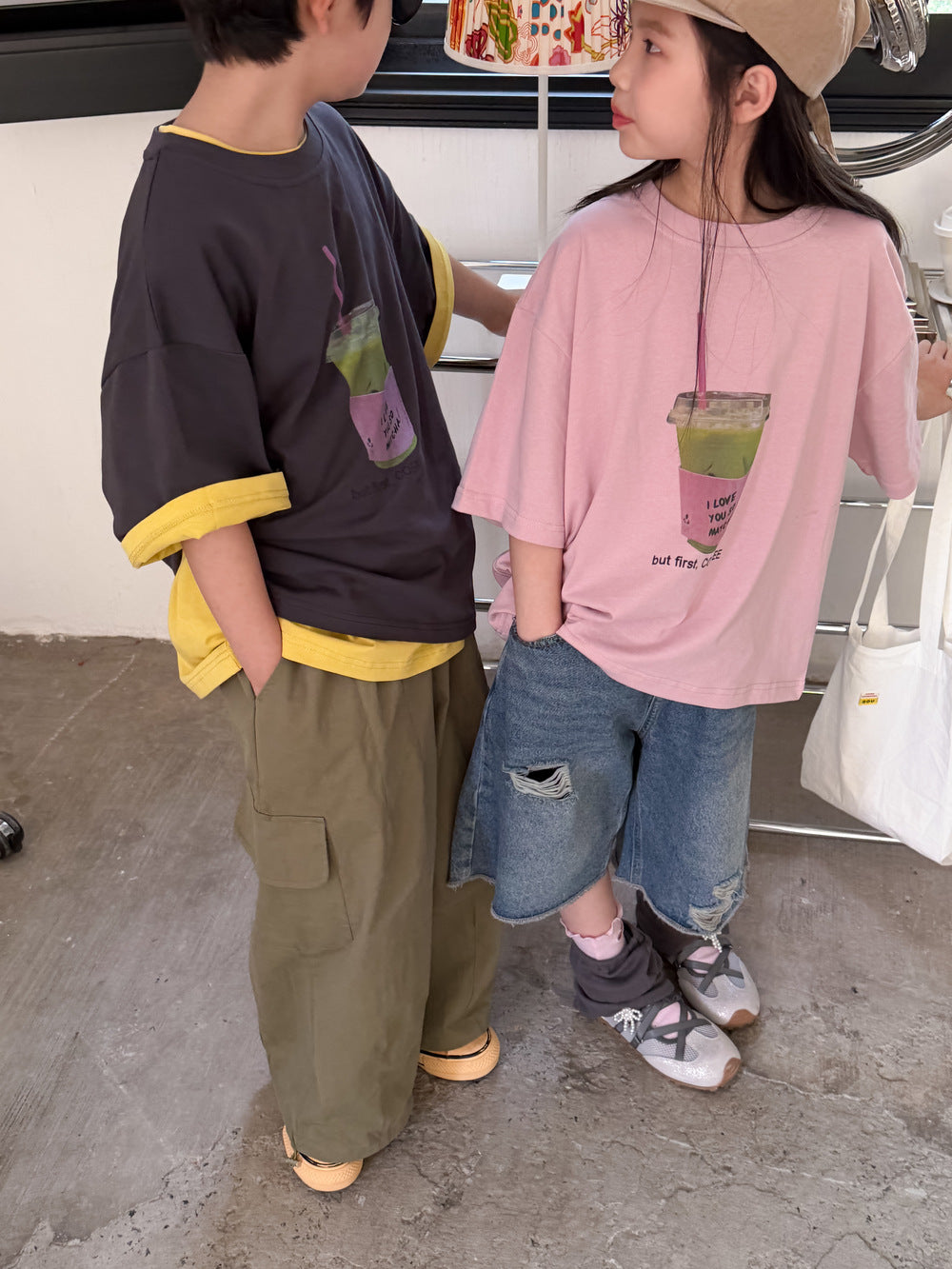 【100-160cm】韓版抹茶印花T