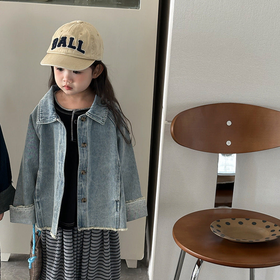 【80-140cm】復古毛邊牛仔外套