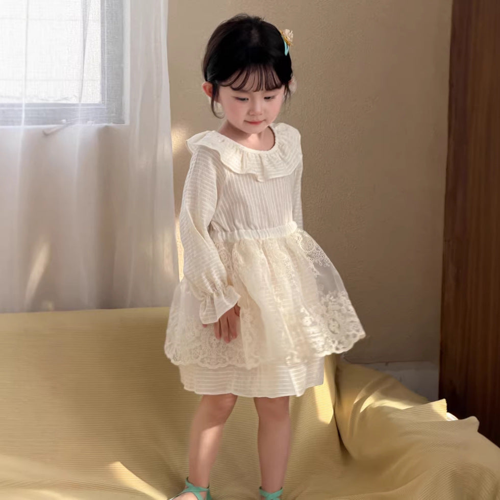 【90-140cm】拼接蕾絲連身裙