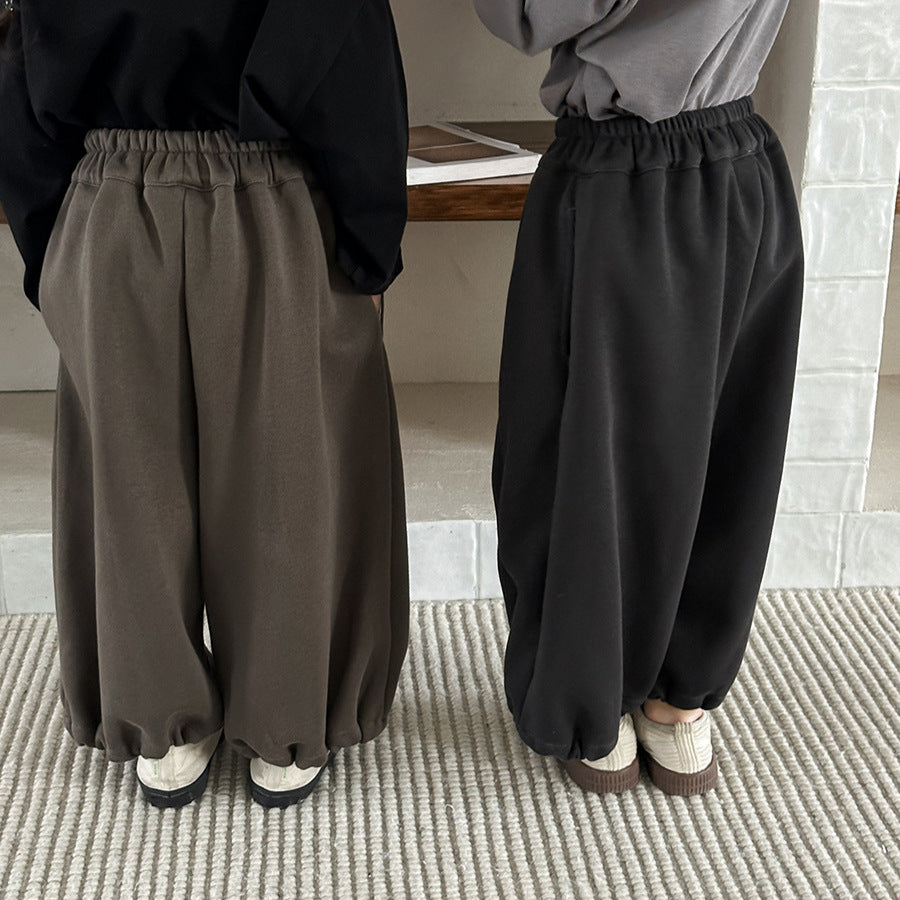 【80-140cm】淨色拼接針織寬鬆燈籠褲