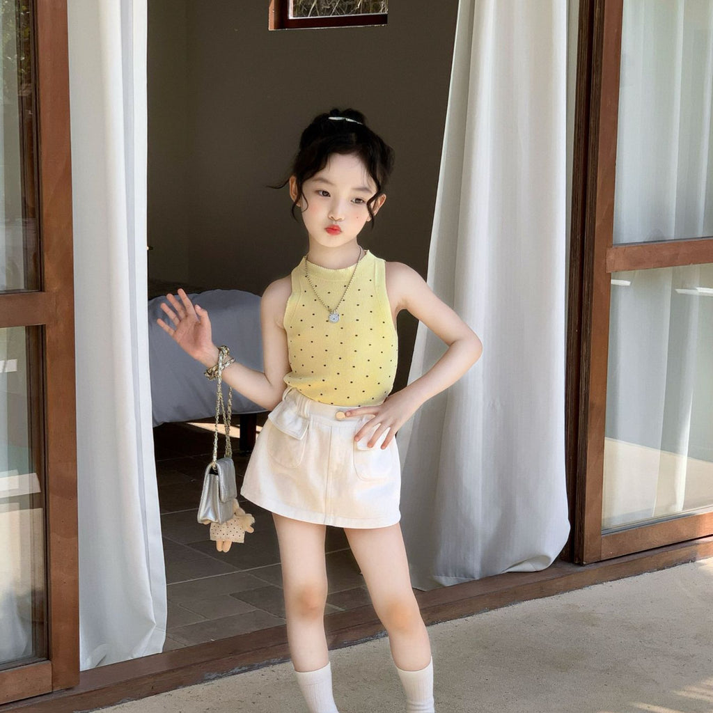 【90-150cm】韓系辣妹波點冰絲背心