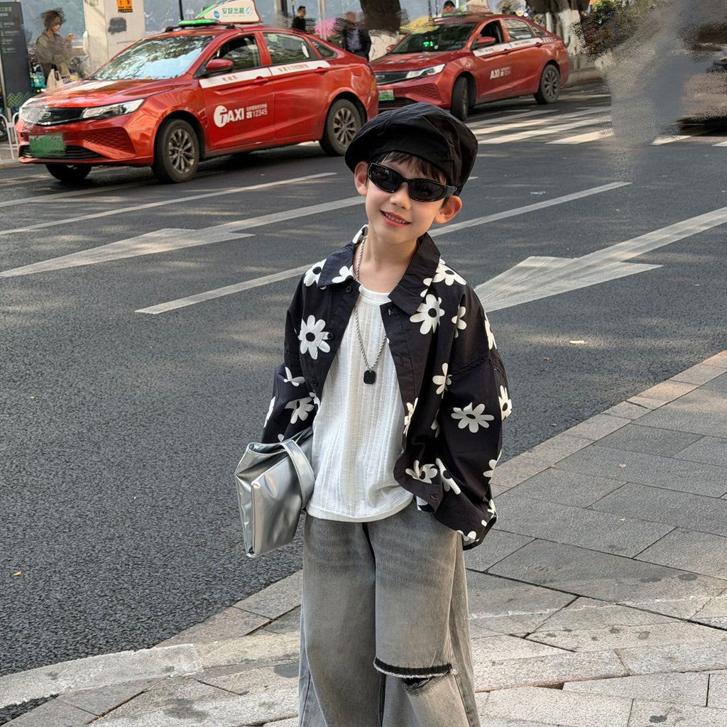 【90-160cm】美式復古GD同款花朵襯衫