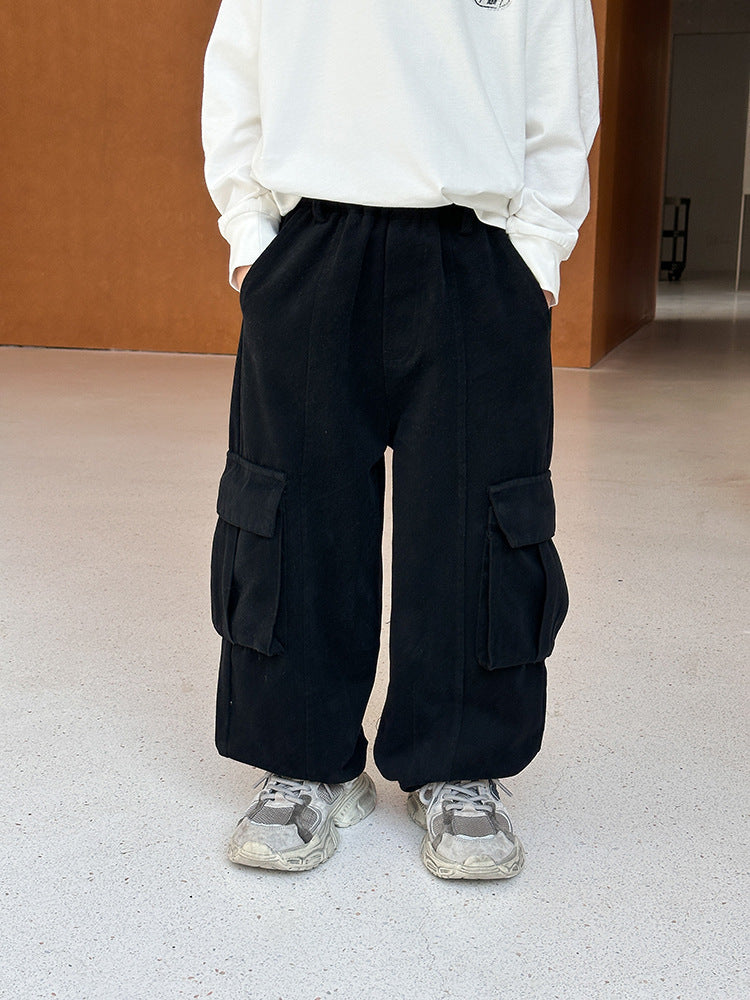 【100-170cm】水洗全棉帥氣口袋工裝褲
