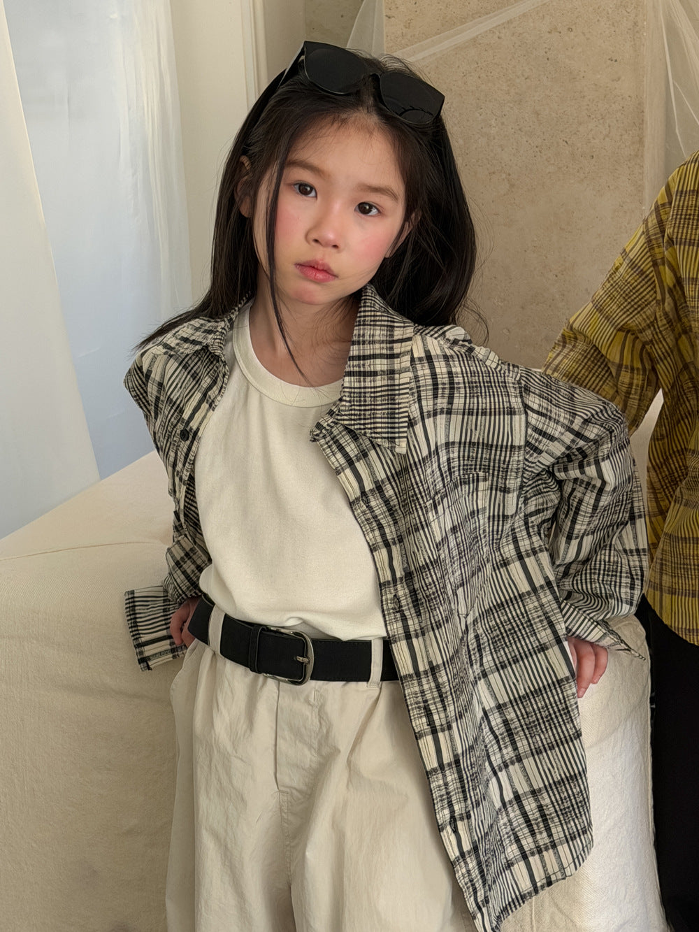 【100-160cm】格紋寬鬆翻領襯衫