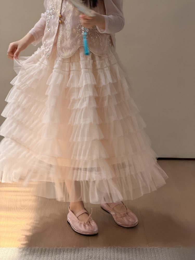 【100-170cm】公主飄逸蓬蓬網紗中長款半身裙