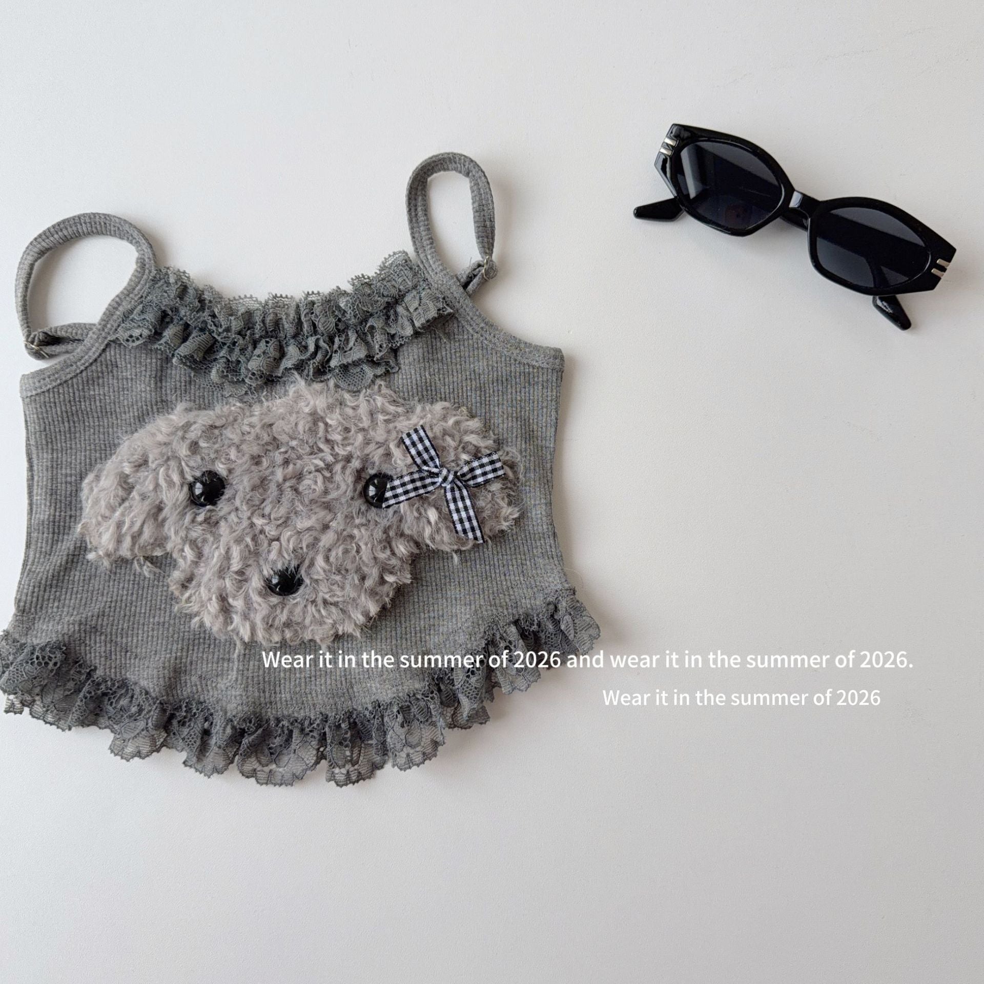 【90-150cm】蕾絲拼接毛毛狗吊帶小背心