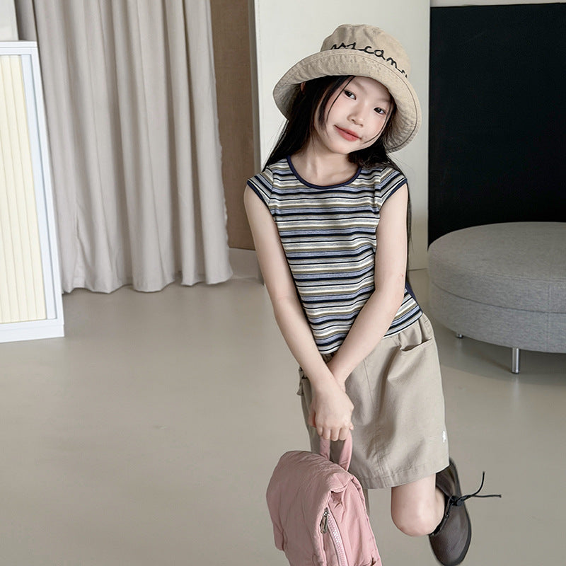 【100-170cm】韓系修身條紋短袖