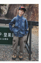 【100-160 cm】大口袋工裝褲復古直筒褲