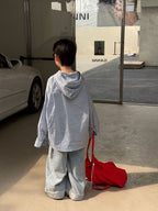 【90-160cm】韓版寬鬆休閒印花連帽襯衫