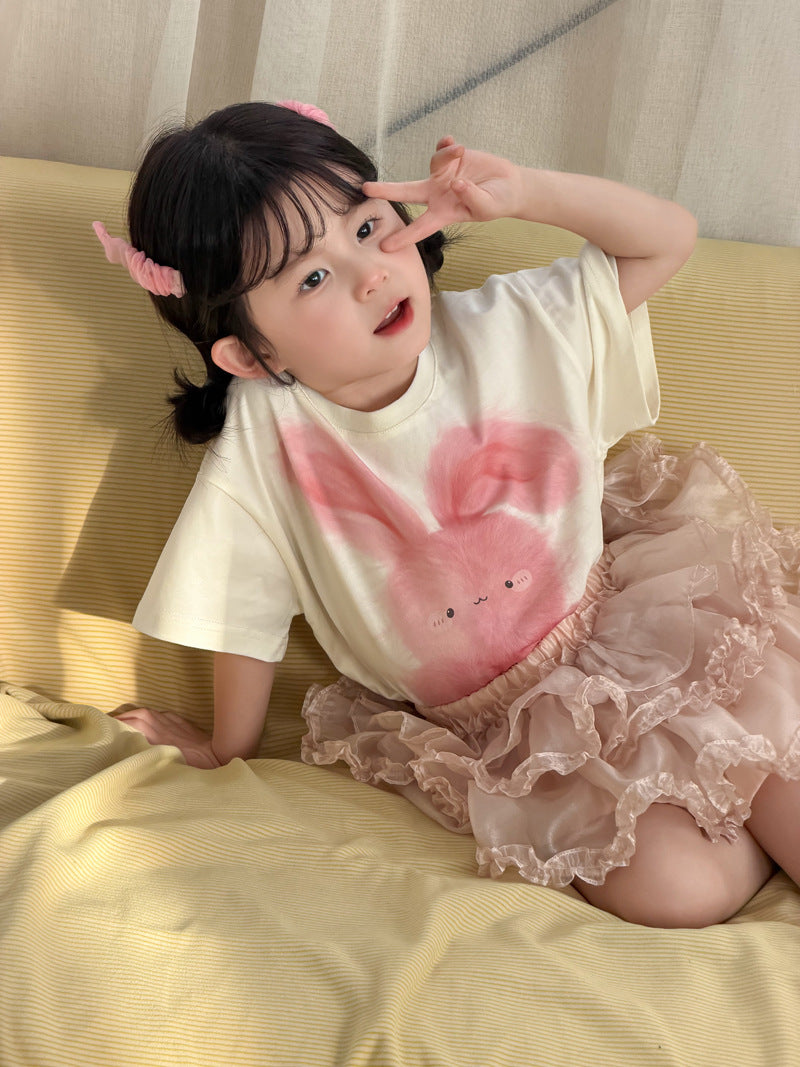 【90-140cm】可愛兔子T全棉短袖上衣