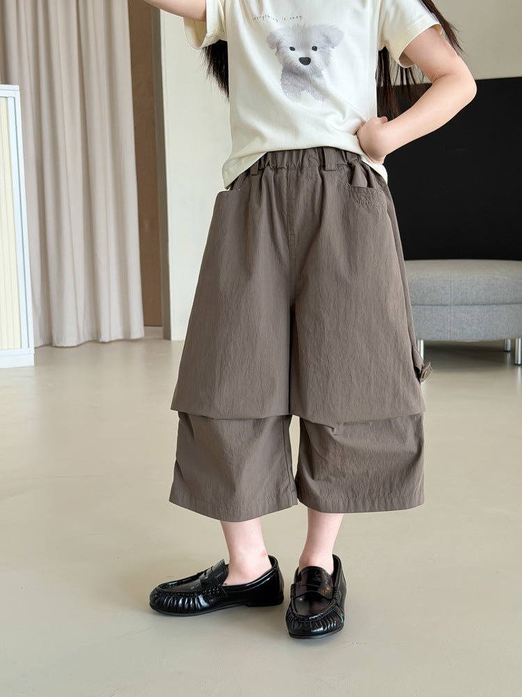 【100-170cm】質感雙層設計感寬鬆休閒隨性工裝七分褲