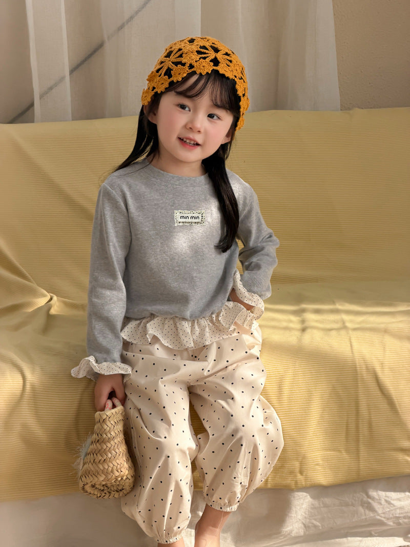 【90-140cm】一波點拼荷葉邊打底衫