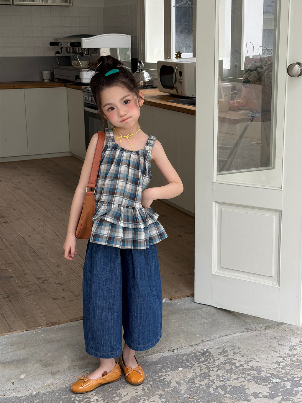 【100-160cm】韓版格紋A字娃娃衫