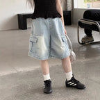 【100-150cm】工裝牛仔五分褲