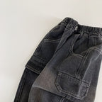 【現貨 90cm】純色口袋工裝牛仔直筒褲