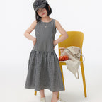 【90-150cm / M.L】【親子裝】日系大小格子拼接無袖連身裙