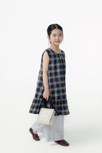 【90-150cm / F】【親子裝】日系荷葉邊黑灰格背心裙