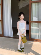 【90-150cm】碎花針織開襟衫  甜美蕾絲花邊短裙套裝