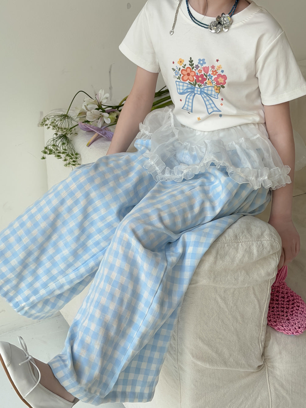 【100-160cm】韓版休閒格子褲