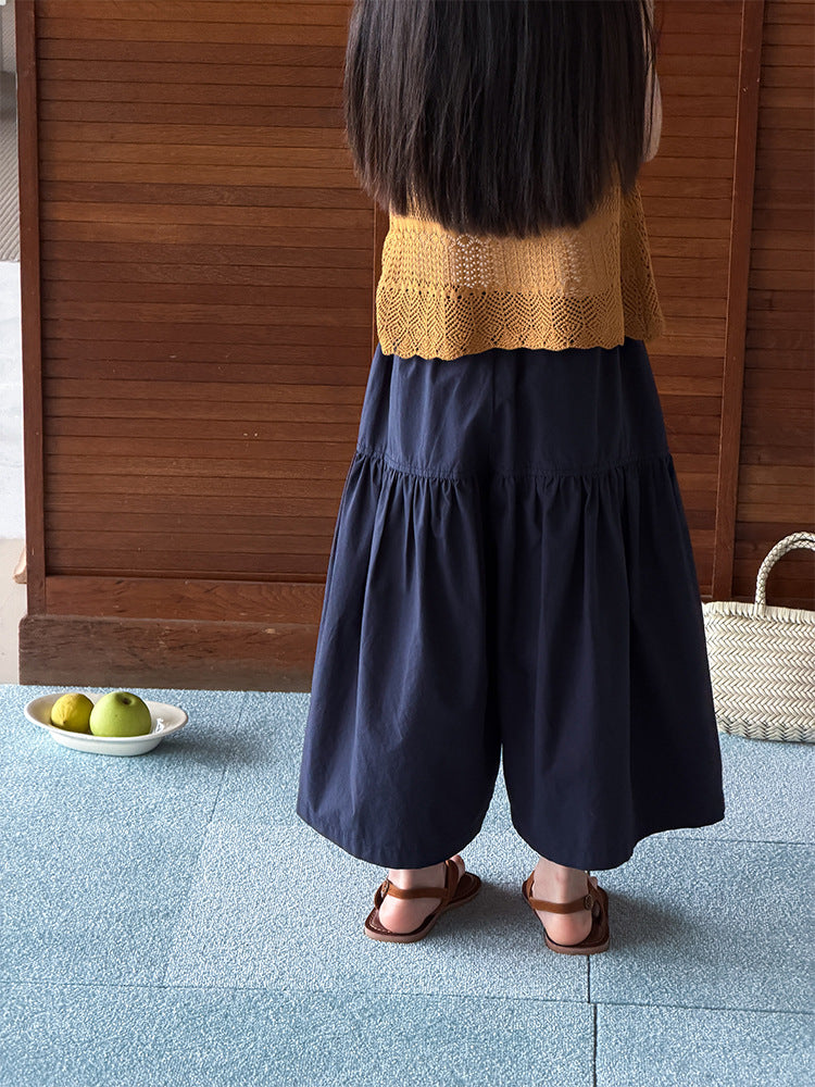 【100-170cm】薄款拼接休閒九分闊腿褲