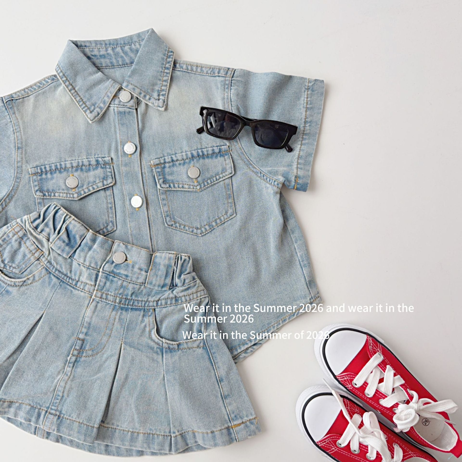 【90-150cm】牛仔短裙褲套裝