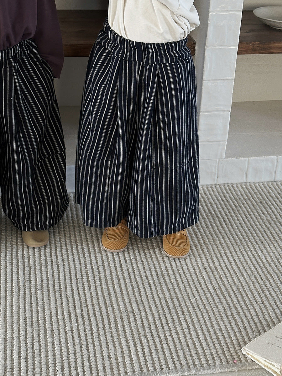 【80-140cm】豎條紋復古闊腿褲
